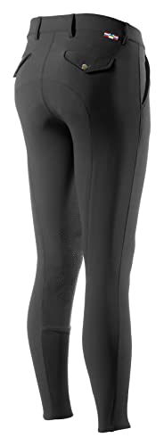 HORZE Mens Grand Prix Silicone Knee Patch Breeches for English Riding - Black - 34