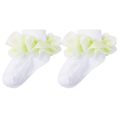 Kaerm Girl's Lace Ruffle Crew Socks Princess Ankle Dress Socks Cute Cotton Summer Everyday Wear Light Green 0-6 Months