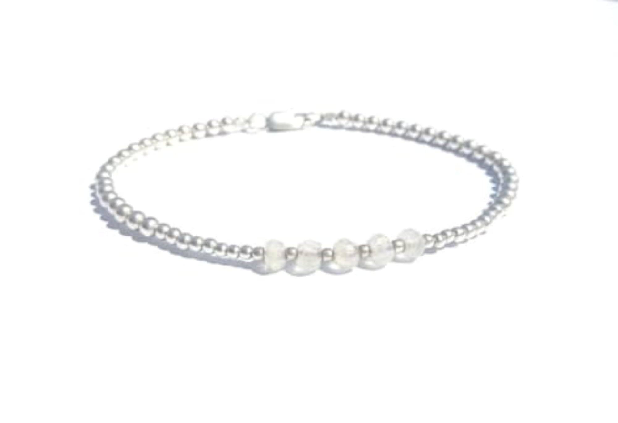 Natural Rainbow Moonstone Bead Bracelet, Adjustable