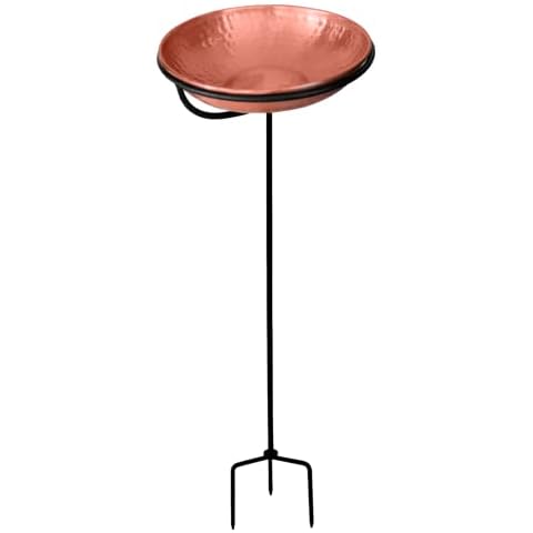 Monarch Abode 17064 Copper Standing Bird Feeder and Bath Bowl 34 inch - Detachable Outdoor Stand for Garden Backyard Patio & Deck - 34 inch Iron Stand - Copper Bird Bath - Bird Baths for Outdoors Cover