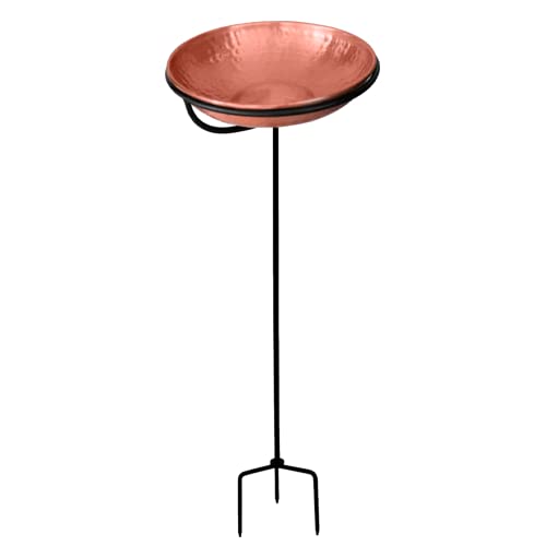 Monarch Abode Pure Copper Hand Hammered Standing Bird Bath and Feeder w/Iron Stand, 34-inch Detachable Iron Stand Outdoor Birdbath and Birdfeeder for Garden Backyard Patio & Deck, Bird Water Feeder
