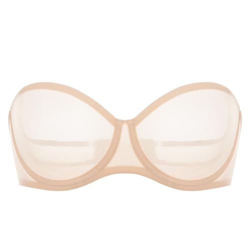 Image of INLYRIC Women's Sheer Strapless Bras Mesh Sexy Unlined Plus Size See Through Bra Underwire Demi Mesh Non Padded