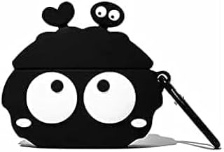ANKHGIFTSHOP for Airpods Pro (2019) Headphones Pouch Case Soft Silicone Cartoon Character 360-degree Protection Case with Keyring (Black Funny Two Eyes)