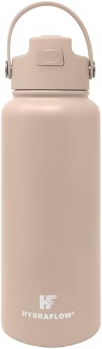 Hydraflow Hybrid - Triple Wall Vacuum Insulated Water Bottle with Flip Straw (34oz Clay) Stainless Steel Metal Thermos Reusable Leak Proof BPA-FREE for Sports and Travel