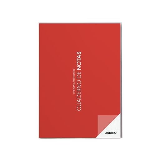 ADDITIO - Cuaderno Notas para el profesorado | Planificación del curso (4 meses vista) | Evaluación continua | Papel ecológico | Tamaño A4 | Español | Rojo