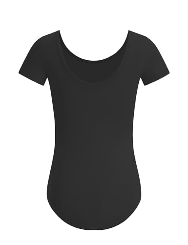 ZYXWVU Justaucorps Danse Fille à Manches Courtes - Confort et Élégance pour Gymnastique et Danse, 7014-noir, 12-14 ans – vue 2