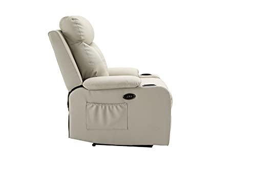 Yt Living+Leather Power Massage Recliner-Overstuffed Adjustable Electric Sofa Chair With Thick Seat Cushion With Usb, Side Pockets,Drink Holders For Home Theater Club Or Living Room (Ivory) #TOP3