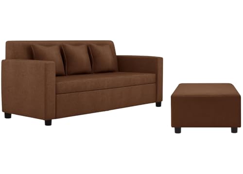 Image of 3+1+1 Seater Sofa Set with Ottoman -Modern Velvet Fabric Sofa Set for Living Room, Deep Seating Comfort with Cushions (Brown Color)