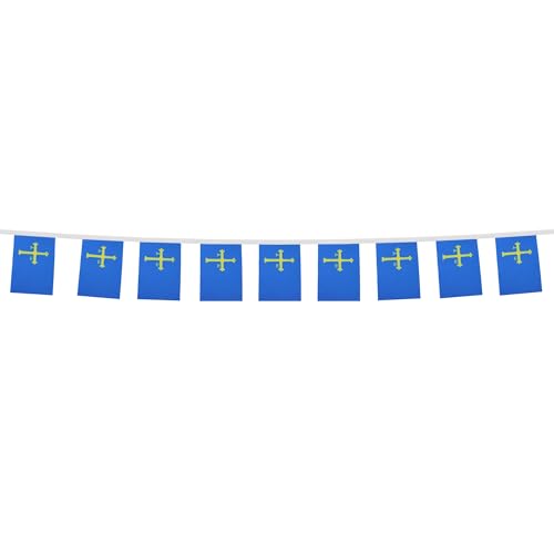 Image of AZ FLAG Asturias 6 meters BUNTING Flag 20 flags 9'' x 6'' - Spanish region of Principado de Asturias STRING flags 15 x 21 cm