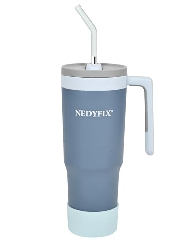 Image of 40 oz Tumbler with Handle and Straw, Travel Mug, Dark Blue | Stainless Steel, Vacuum Water Bottle, Insulated Tumbler, Reusable, Car Cup Friendly, 12-hour cold, 40 Oz