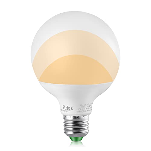 Bombilla de luz LED G95 E27 de 3 configuraciones Elrigs, 12W(6000K)-12W(3000K)-3W(3000K), 220 voltios, No se necesita regulador, 100W equivalente, 1100/1100/260-Lumen, 9,5x9,5x13.8cm Cover