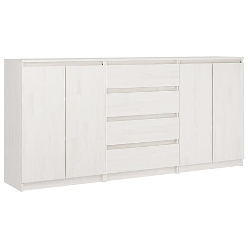 Favemtsl Aparador blanco de 3 piezas de madera de pino maciza, 180 x 36 x 84 cm, estilo vintage, armario de cocina y buffet para salón, pasillo, dormitorio, estable, ahorra espacio, fijación a la