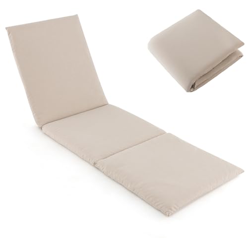 COSTWAY Tri-Fold Sun Lounger Cushion 182x59cm Garden Recliner Cushions Chaise Sunlounger Replacement Pad Foldable Thick Sunbed Mattress Patio Chair Cushion Pad for Indoor Outdoor Use (1 Beige)