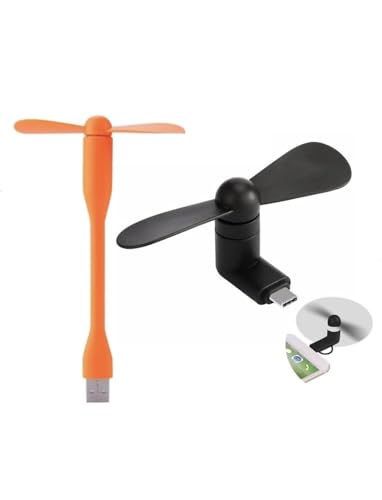 Image of AX-23 Mini Type-C Fa n & Portable Mini USB Dragon Fan with 2 Leaf Portable Cooling Fan Flexible Cooler Connect with Laptop, Smartphone, Powerbank, USB Adapter /Hub & Mobile with OTG-Multicolour