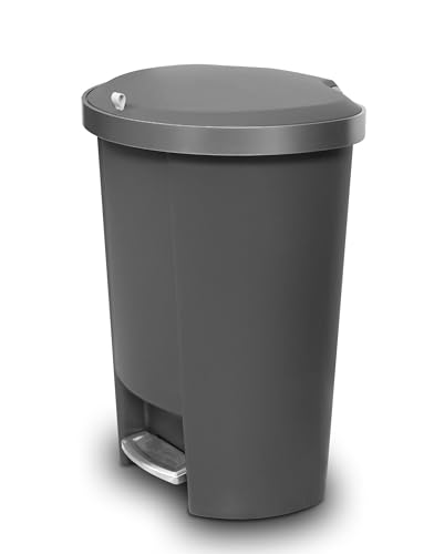 Addis Mode 50 Litre Kitchen Pedal Bin Semi-Round Design with Soft-Close or Stay-Open Lid Large Family Waste Bin Grey