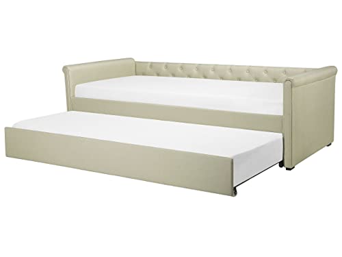 Modern Fabric EU Small Single Trundle Bed Frame Buttoned 2ft6 Beige Libourne
