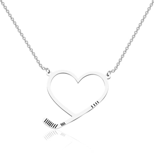 CENWA Hockey Heart Necklace for Women - Ice Hockey Jewelry, Sports Gift for Mom, Team Gift for Her