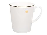 DESIGN – Schlichte weiße Tasse mit einem dezenten, goldenen Herz und goldener Randverzierung für einen Hauch von Luxus im Alltag.