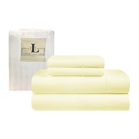 Lukeville Luxury Linen Bed Sheets Full XL Size - 100% Natural Cotton 4PC Sheets Set - 500 Thread Count-Extra Sheets - Fits Upto 16" Deep Pocket Full XL Size Sheets Set, 54" x 80"- (Ivory Solid) Cover