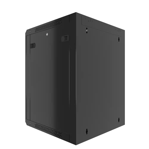 15U Wall Mount Server Rack Cabinet Locking Computer Cabinet Network Enclosure for Electronics Security Audio Video AV Equipment Data Rack 18-Inch Depth Server Cabinet