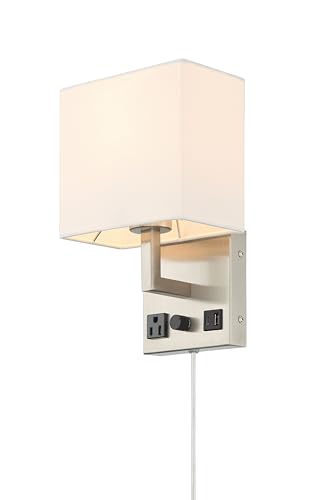 Image of HomeFocus Bedside Wall Light,Wall Lamp,Wall Sconces for Bedside,Nickel. | Dimmable Wall Light with Dual USB Charging Ports,Reading Wall Lamp for Bedside.