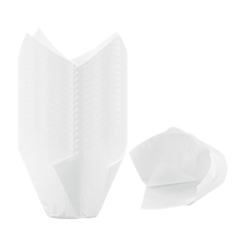Restaurantware 2 Ounce Tulip Baking Cups 200 Oven-Ready Cupcake Liners - Freezable Disposable Sugar White Paper Muffin Cases For Wedding Parties Baby Showers and More