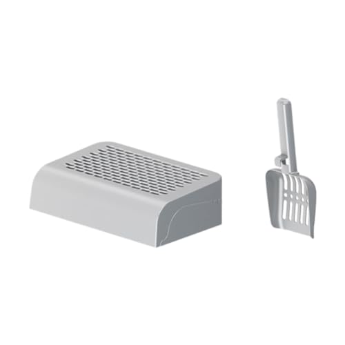 Fenteer 猫用トイレキャッチャーボックス 子猫用砂収集容器 掃除アクセサリー 猫トイレスロープ フット 整理整頓, スクープ付きグレー