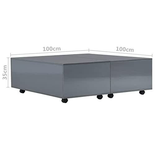 Table basse gris brillant en bois de salon moderne extensible de 100cm - 3
