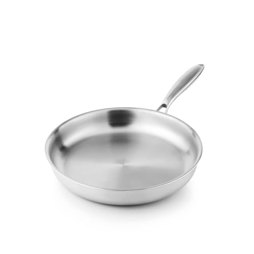 Image of Stainless Steel Frying Pan, 8 Inch Frying Pan Cookware, Healthy Stainless Steel Skillet, Works on Induction, Ceramic and Gas Cooktops, PFOA Free, Dishwasher Safe, Stay-Cool Handle