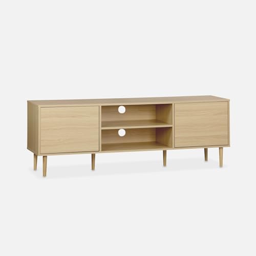 Alice's Home - Meuble TV décor Bois - Mika - 2 Niveaux. 3 étagères. 2 Portes. L 160 x l 40 x H...