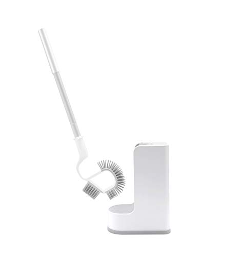 Shantton Toilet Brush and Holder Dual Sturdy Soft Silicone Bristle Toilet Cleaning Brush Caddy Set for Bathroom Restroom White
