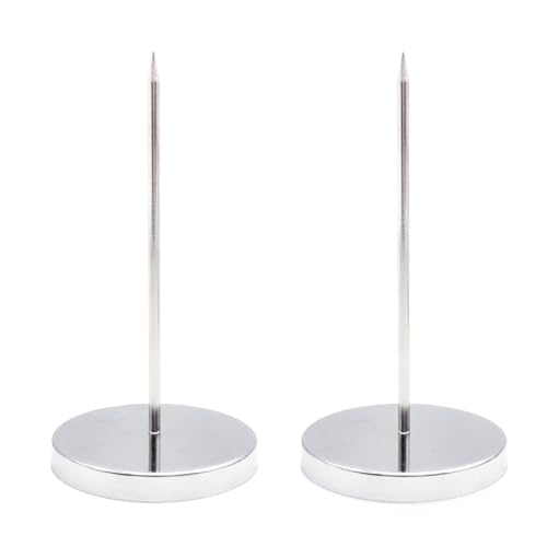 JZK 2x Métal Pique Note pique ticket de caisse pic ticket cb Porte Mémo Pique Fiches Porte Mémo pour Factures Fourchette Aiguille avec Base Support Rond...