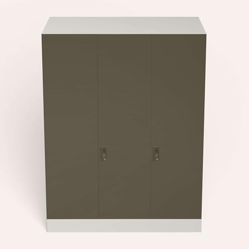 Image of Interio by Godrej Almirah Slimline XL 3 Door Steel Almirah, Cupboard for Clothes (Textured Tree Bark and Alpine White), 1 Year Warranty, Locker, 8 Shelves