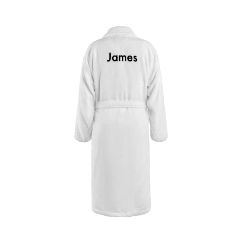 your surprise Albornoz para Hombres personalizado - Albornoz para Hombres bordado con nombre o texto con diferentes tipos de letras (Blanco, L/XL)