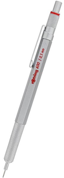 Rotring 1852321 600 - Portaminas (0,5 mm, carcasa de metal, hexagonal clásico), color plateado