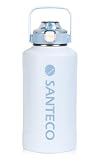SANTECO 水筒 真空断熱 大容量 魔法瓶 保冷 保温 1900ML ストロー付き 直飲み スポーツドリンク対応 おしゃれ 広口 18／8ステンレススチール ERIE ライトブルー