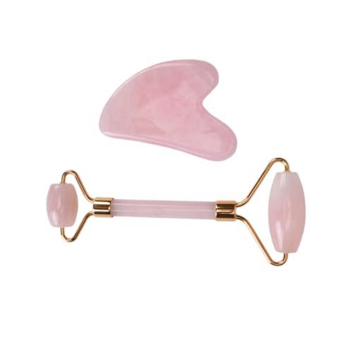 BEBEMOKO Natural Jade Facial Roller Massager Set Face Scraper Anti-Aging No Squeaky Travel-Friendly Smooth Rolling