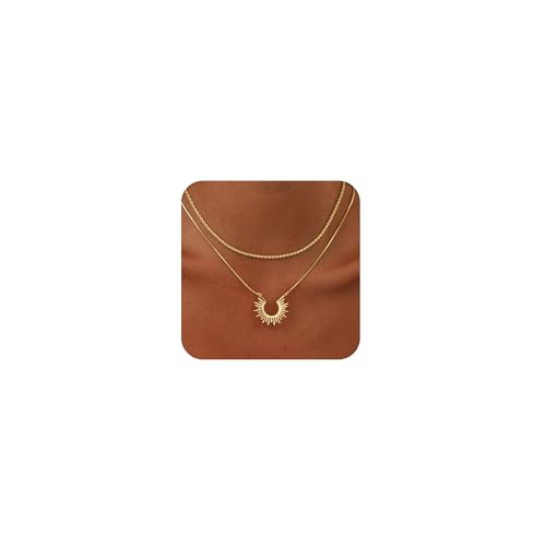 CHESKY Gold Necklaces for Women Trendy, 14k Gold Plated Necklace Stack Dainty Boho Pendant Charm Necklace Layered Necklace for Women Non Tarnish Gold Jewelry Sit Boho Beach Jewelry for Women Gifts Accessories