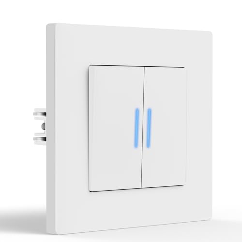 BSEED Interrupteur avec Griffes, Interrupteur Mural Avec Voyant Lumineux, installation facile, Cadre avant PC, 2 Gang 1 Voie, 86mm, Blanc