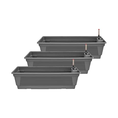 Blumenkasten Milano 3er Set 100 cm lang Farbe Anthrazit mit Wasserspeicher und Wasserstandsanzeige Pflanzkasten für Garten und Balkon witterungsbeständig für Innen und Außen Cover
