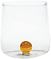 Zafferano Bilia – Vaso Tumbler de Vidrio Transparente Hecho a Mano, Decorado con una Bola de Vidrio de Color en el Interior, cl 44 h 90mm d 88mm, Juego de 6 Piezas – Amarillo