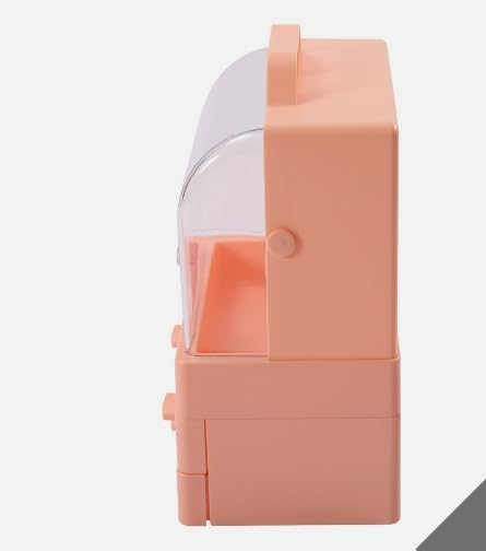 Makeup Organizer Box Cosmetic Storage Modern Cosmetic Storage Holder Portable Handle Fully Open Waterproof Lid Dustproof Drawers Great for Bathroom, Dresser, Countertop (Baby Pink)