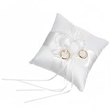 Eldraqth Ring Bearer Pillows 6'' x 6'' Ivory Ring Bearer Pillow Wedding Rings Pillows Bearers Cushion Lovely Rings Bearers Pillows Holder for Wedding Party Ceremony Simple Ribbon Bud Collection