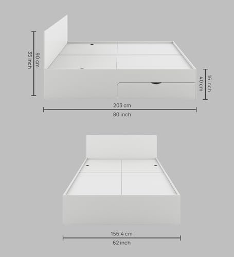Image of Bridon Queen Size Drawer Bed, Engineered Wood, Frosty White Finish | Storage & Style | Knock-Down Delivery - 3 Years Warranty