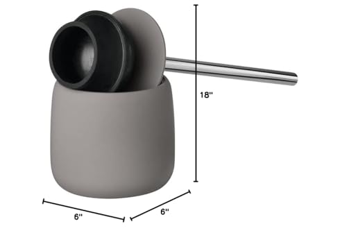Image of blomus SONO Toilet Plunger with Decorative Holder - Ceramic Soft Touch with Stainless Handle - Modern Design - Satellite (Taupe)