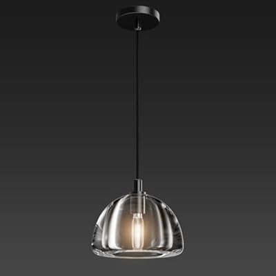 Black Crystal Hemisphere Pendant Light, Kitchen Pendant Lighting Over Island, Farmhouse Pendant Light for Indoor Kitchen Island Dining Room Living Room Bedroom Bathroom, E12 Bulb Included