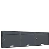 AL Briefkastensysteme 3er Briefkastenanlage Anthrazit Grau RAL 7016, Premium Briefkasten DIN A4, 3 Fach Postkasten modern Aufputz