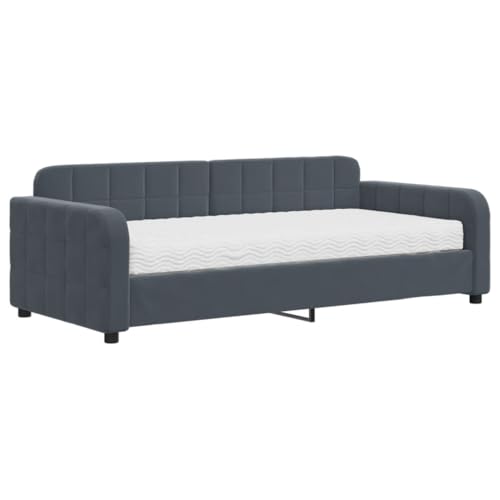 vidaXL Sofá Cama con Colchón, Diván Tapizado de Invitados, Estructura de Cama, Mueble para Salón Dormitorio, Terciopelo Gris Oscuro 90x190 cm