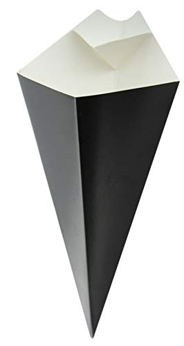 Image of PACKNWOOD 210CONFR1BLK - Paper Cone Cup - Black Paper Cones with Built in Dipping Sauce Compartment - Grease-Resistant, and Leak-Proof - Finger Food Cones - (5 oz capacity) (7.5 inch x 4.5 inch) (Pack of 500)