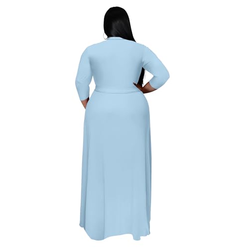 Image of Nmoder Plus Size Maxi Dress for Women - Summer Casual 3 /4 Sleeve Floral Flowy Long Dress with Belt XL- 6XL